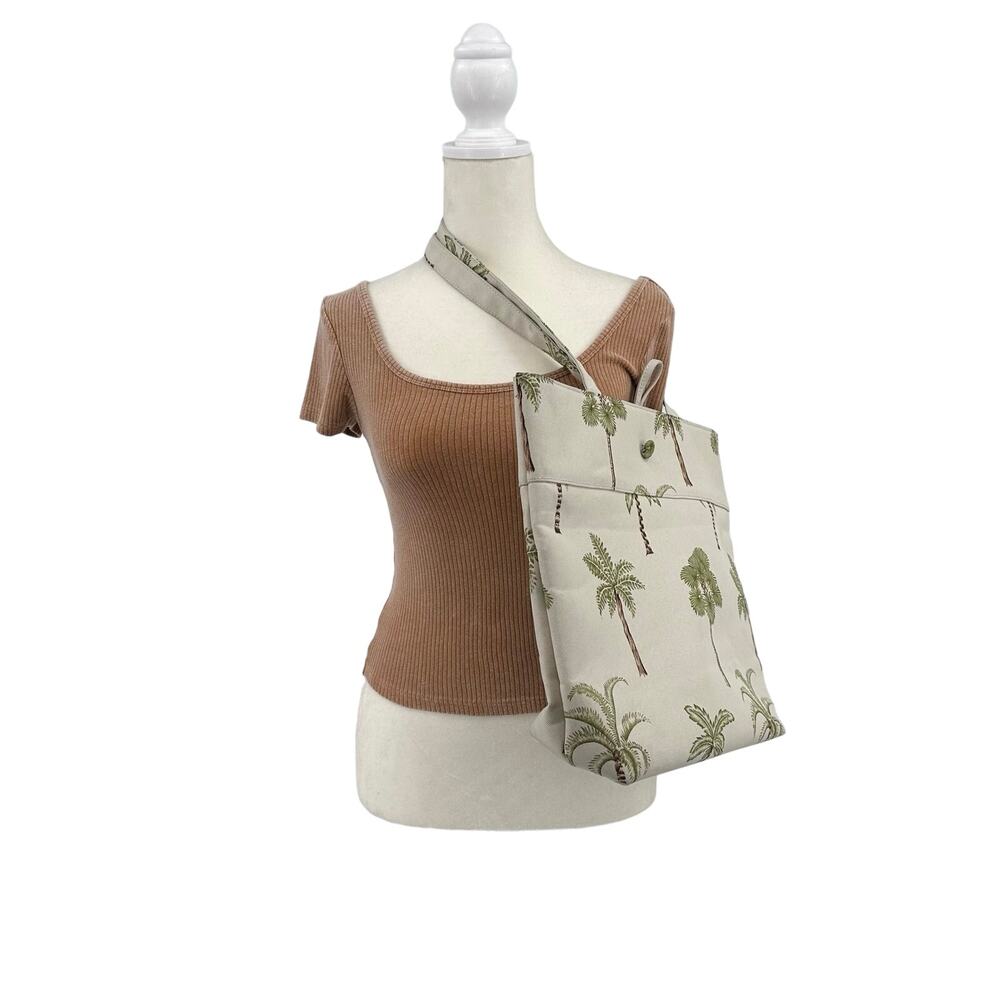 Festival Palm Tree Tropical Beach Summer Tote Shoulder Bag White Green Canvas OS